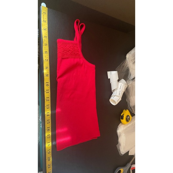 Womens Y2K Coquette Ribbed Lace Crochet Trim Camisole XS/S Red Tank Top Layer - Picture 7 of 8